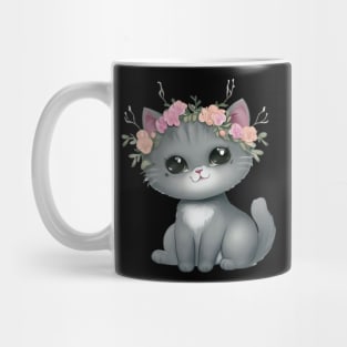 adorable kitty wearing floral wreath Mug